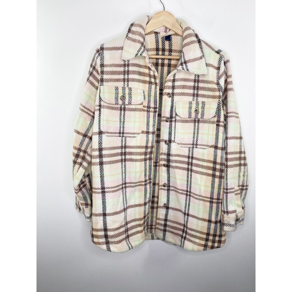 Universal Thread Women Plaid Shacket Size XS. Cream Pink Browl Wool Blend Casual